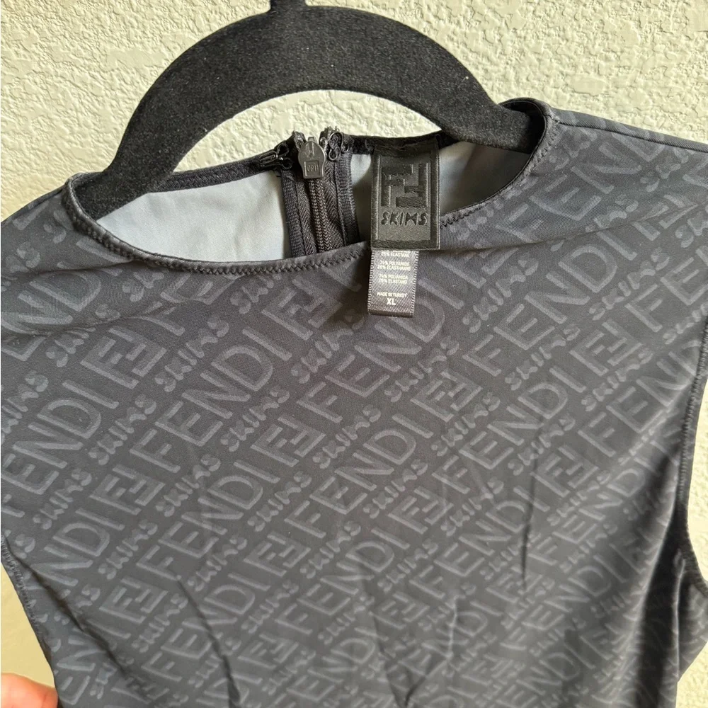 SKIMS X FENDI LOGO BLACK MID THIGH ROMPER SZ XL-Never Worn - Picture 4 of 8